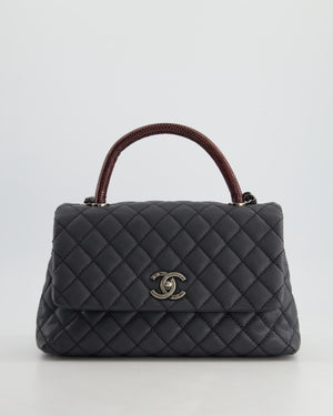 *RARE* Chanel Medium Coco Top Handle Bag Grey Caviar with Python Handle and Ruthenium Hardware