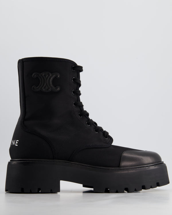 *FIRE PRICE* Celine Black Bulky Canvas Lace-Up Logo Boots Size EU 41.5 RRP £890