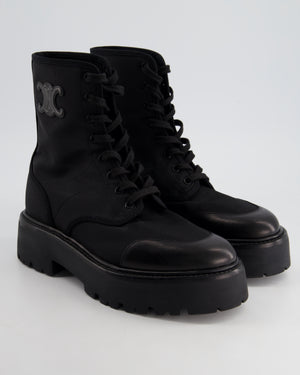 Celine Black Bulky Canvas Lace-Up Logo Boots Size EU 41.5 RRP £890