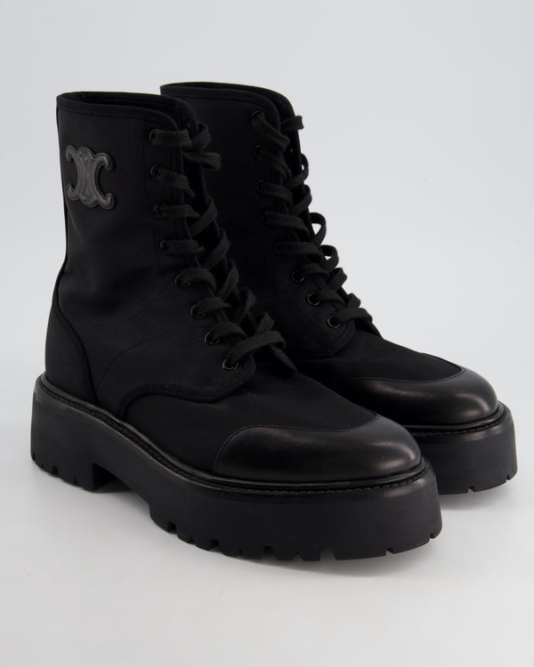 *FIRE PRICE* Celine Black Bulky Canvas Lace-Up Logo Boots Size EU 41.5 RRP £890