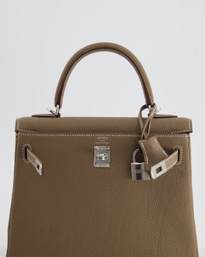 *RARE* Hermès Kelly Retourne Bag 25cm in Etoupe Togo Leather with Palladium Hardware