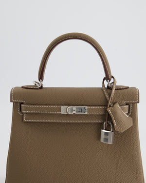 *RARE* Hermès Kelly Retourne Bag 25cm in Etoupe Togo Leather with Palladium Hardware