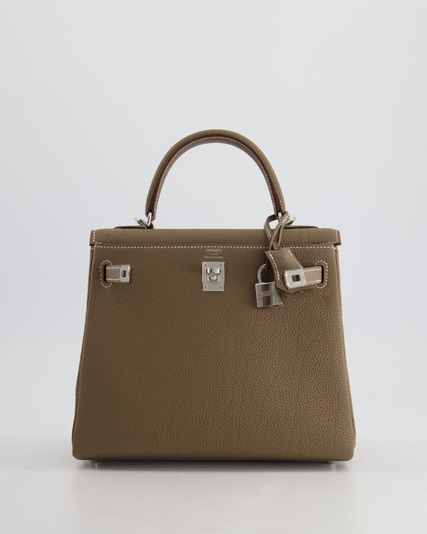 *RARE* Hermès Kelly Retourne Bag 25cm in Etoupe Togo Leather with Palladium Hardware