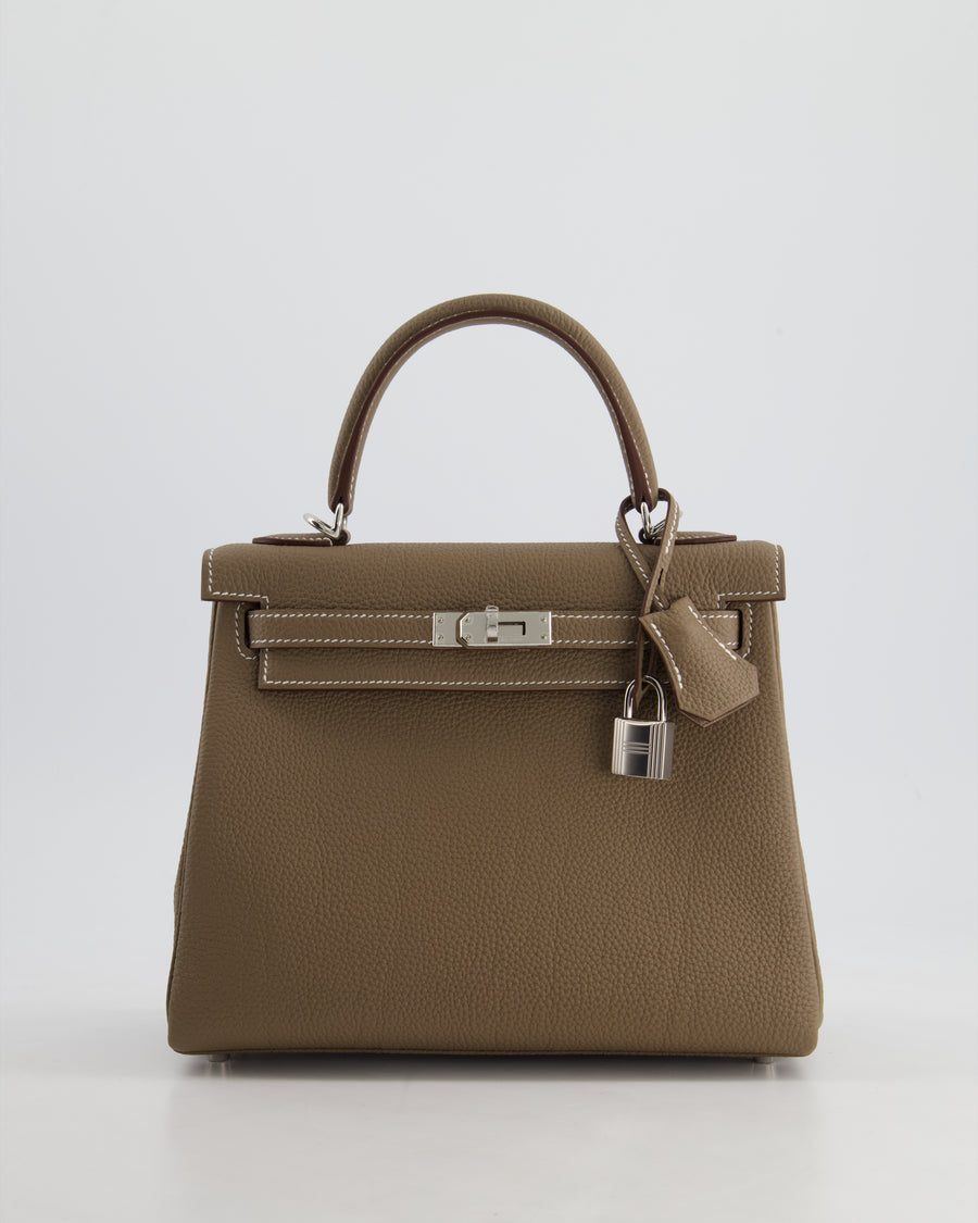 *RARE* Hermès Kelly Retourne Bag 25cm in Etoupe Togo Leather with Palladium Hardware