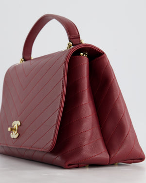 Chanel Bordeaux Burgundy Chevron Top Handle Bag Calfskin Leather with Champagne Gold Hardware