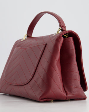 Chanel Bordeaux Burgundy Chevron Top Handle Bag Calfskin Leather with Champagne Gold Hardware