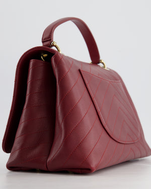 Chanel Bordeaux Burgundy Chevron Top Handle Bag Calfskin Leather with Champagne Gold Hardware