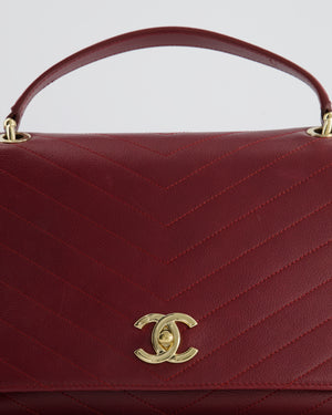 Chanel Bordeaux Burgundy Chevron Top Handle Bag Calfskin Leather with Champagne Gold Hardware