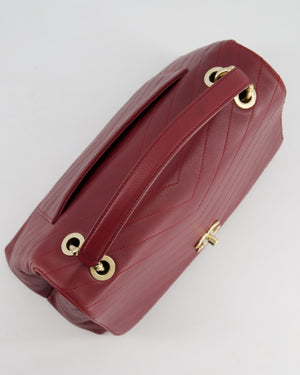 Chanel Bordeaux Burgundy Chevron Top Handle Bag Calfskin Leather with Champagne Gold Hardware