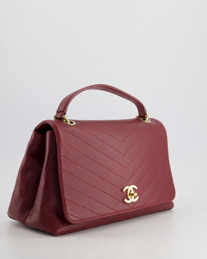 Chanel Bordeaux Burgundy Chevron Top Handle Bag Calfskin Leather with Champagne Gold Hardware