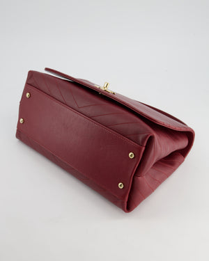 Chanel Bordeaux Burgundy Chevron Top Handle Bag Calfskin Leather with Champagne Gold Hardware