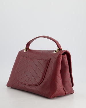 Chanel Bordeaux Burgundy Chevron Top Handle Bag Calfskin Leather with Champagne Gold Hardware