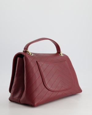 Chanel Bordeaux Burgundy Chevron Top Handle Bag Calfskin Leather with Champagne Gold Hardware