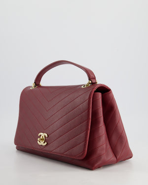 Chanel Bordeaux Burgundy Chevron Top Handle Bag Calfskin Leather with Champagne Gold Hardware