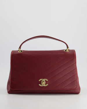 Chanel Bordeaux Burgundy Chevron Top Handle Bag Calfskin Leather with Champagne Gold Hardware