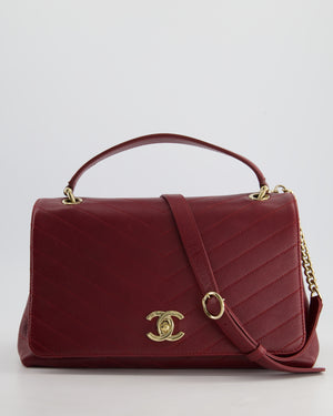 Chanel Bordeaux Burgundy Chevron Top Handle Bag Calfskin Leather with Champagne Gold Hardware