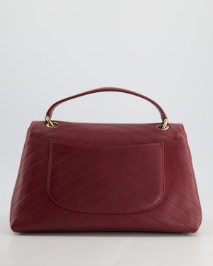 Chanel Bordeaux Burgundy Chevron Top Handle Bag Calfskin Leather with Champagne Gold Hardware