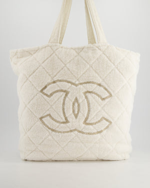 *HOT* Chanel Ivory Terry Beach Set with CC Tote Bag, Towel and Small Pouch