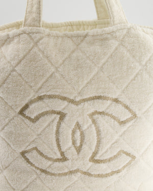 *HOT* Chanel Ivory Terry Beach Set with CC Tote Bag, Towel and Small Pouch