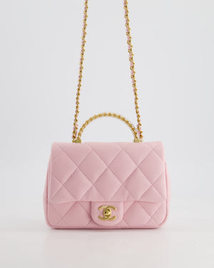 *CURRENT COLLECTION* Chanel Petal Pink Mini Top Handle Bag in Calfskin Leather with Gold Hardware and Clear Perspex Handle Detail