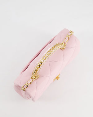 *CURRENT COLLECTION* Chanel Petal Pink Mini Top Handle Bag in Calfskin Leather with Gold Hardware and Clear Perspex Handle Detail