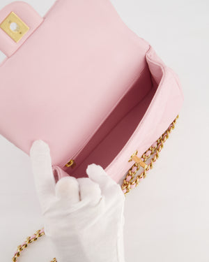 *CURRENT COLLECTION* Chanel Petal Pink Mini Top Handle Bag in Calfskin Leather with Gold Hardware and Clear Perspex Handle Detail