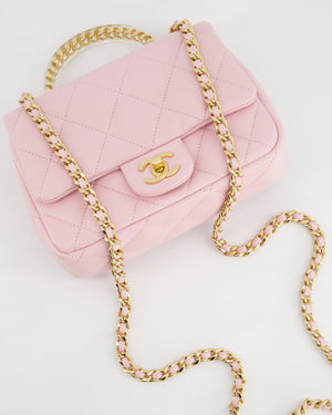 *CURRENT COLLECTION* Chanel Petal Pink Mini Top Handle Bag in Calfskin Leather with Gold Hardware and Clear Perspex Handle Detail