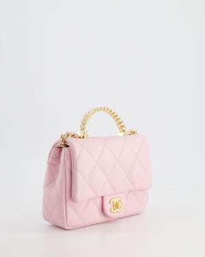 *CURRENT COLLECTION* Chanel Petal Pink Mini Top Handle Bag in Calfskin Leather with Gold Hardware and Clear Perspex Handle Detail