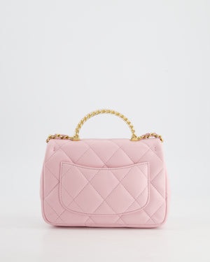 *CURRENT COLLECTION* Chanel Petal Pink Mini Top Handle Bag in Calfskin Leather with Gold Hardware and Clear Perspex Handle Detail