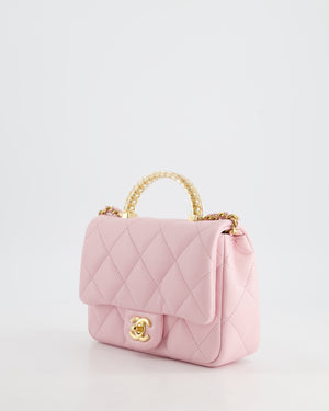 *CURRENT COLLECTION* Chanel Petal Pink Mini Top Handle Bag in Calfskin Leather with Gold Hardware and Clear Perspex Handle Detail