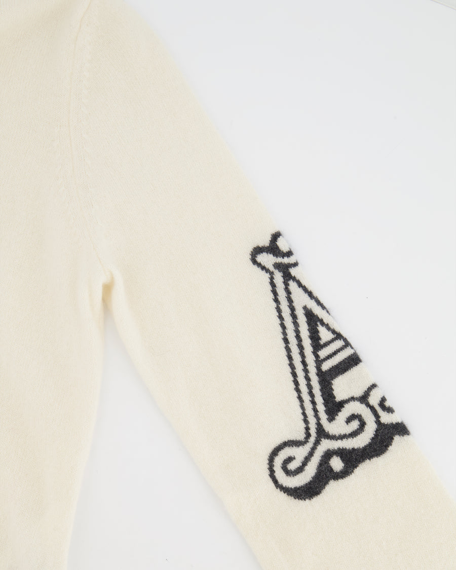 Max Mara Cream Cashmere Jumper with Grey Logo Detail Size S (UK 8)