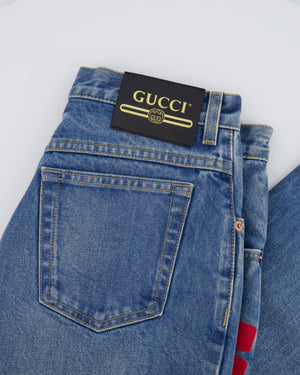 Gucci Blue Washed My Body My Choice Red Embroidered Straight Jeans Size 26 (UK 8)