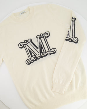 Max Mara Cream Cashmere Jumper with Grey Logo Detail Size S (UK 8)