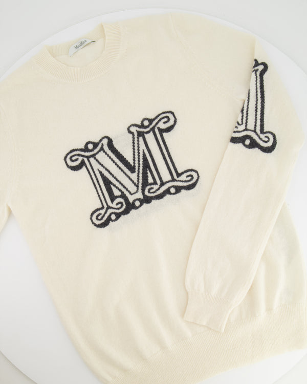 Max Mara Cream Cashmere Jumper with Grey Logo Detail Size S (UK 8)