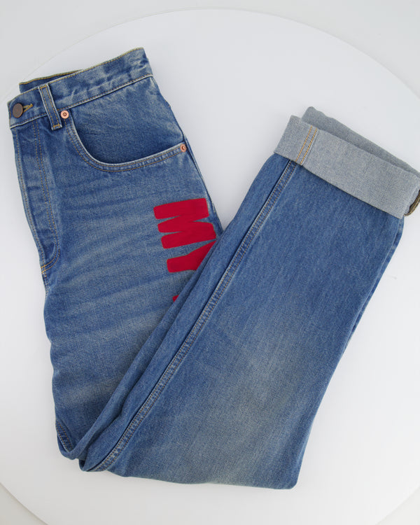 Gucci Blue Washed My Body My Choice Red Embroidered Straight Jeans Size 26 (UK 8)