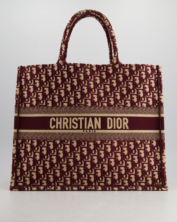 Christian Dior Burgundy & Ecru Oblique Embroidery Large Book Tote Bag RRP £2,550