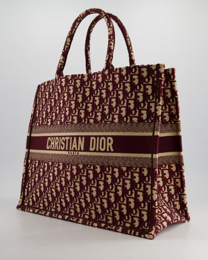 Christian Dior Burgundy & Ecru Oblique Embroidery Large Book Tote Bag RRP £2,550