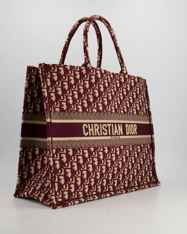 Christian Dior Burgundy & Ecru Oblique Embroidery Large Book Tote Bag RRP £2,550