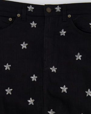 Saint Laurent Black Denim Skirt with Sequin Star Details Size 26 (UK 8)