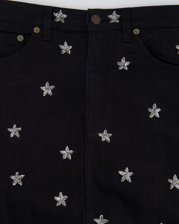 Saint Laurent Black Denim Skirt with Sequin Star Details Size 26 (UK 8)