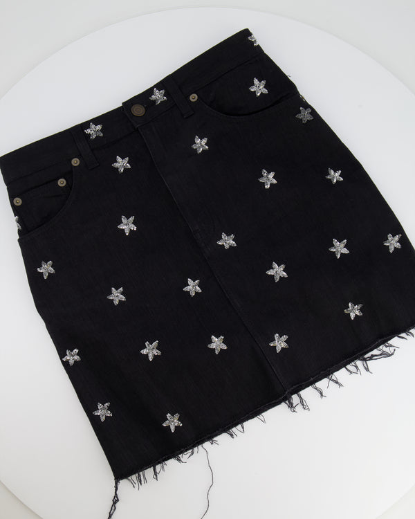 Saint Laurent Black Denim Skirt with Sequin Star Details Size 26 (UK 8)