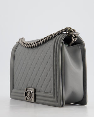 *HOT & FIRE PRICE* Chanel Stone Grey Medium Boy Bag in Calfskin Leather with Ruthenium Hardware