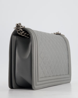 *HOT & FIRE PRICE* Chanel Stone Grey Medium Boy Bag in Calfskin Leather with Ruthenium Hardware