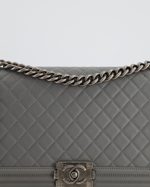 *HOT & FIRE PRICE* Chanel Stone Grey Medium Boy Bag in Calfskin Leather with Ruthenium Hardware