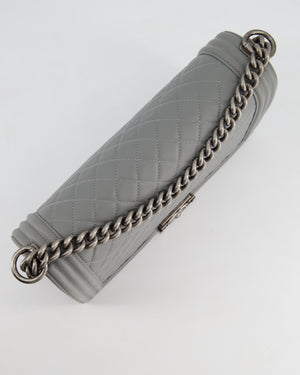 *HOT & FIRE PRICE* Chanel Stone Grey Medium Boy Bag in Calfskin Leather with Ruthenium Hardware