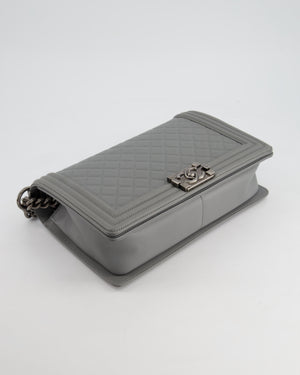 *HOT & FIRE PRICE* Chanel Stone Grey Medium Boy Bag in Calfskin Leather with Ruthenium Hardware