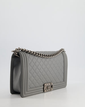 *HOT & FIRE PRICE* Chanel Stone Grey Medium Boy Bag in Calfskin Leather with Ruthenium Hardware