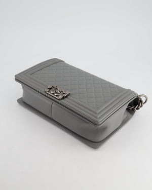 *HOT & FIRE PRICE* Chanel Stone Grey Medium Boy Bag in Calfskin Leather with Ruthenium Hardware