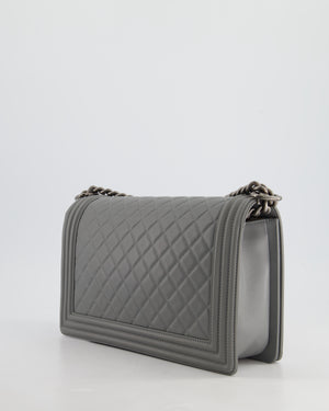 *HOT & FIRE PRICE* Chanel Stone Grey Medium Boy Bag in Calfskin Leather with Ruthenium Hardware