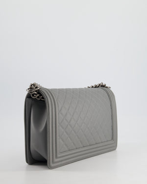 *HOT & FIRE PRICE* Chanel Stone Grey Medium Boy Bag in Calfskin Leather with Ruthenium Hardware